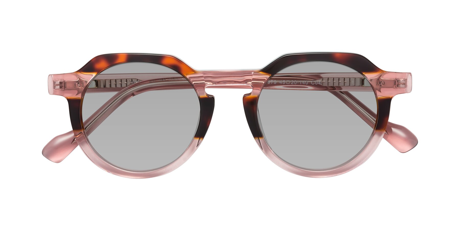 Folded Front of Vesper in Tortoise-Pink with Light Gray Tinted Lenses