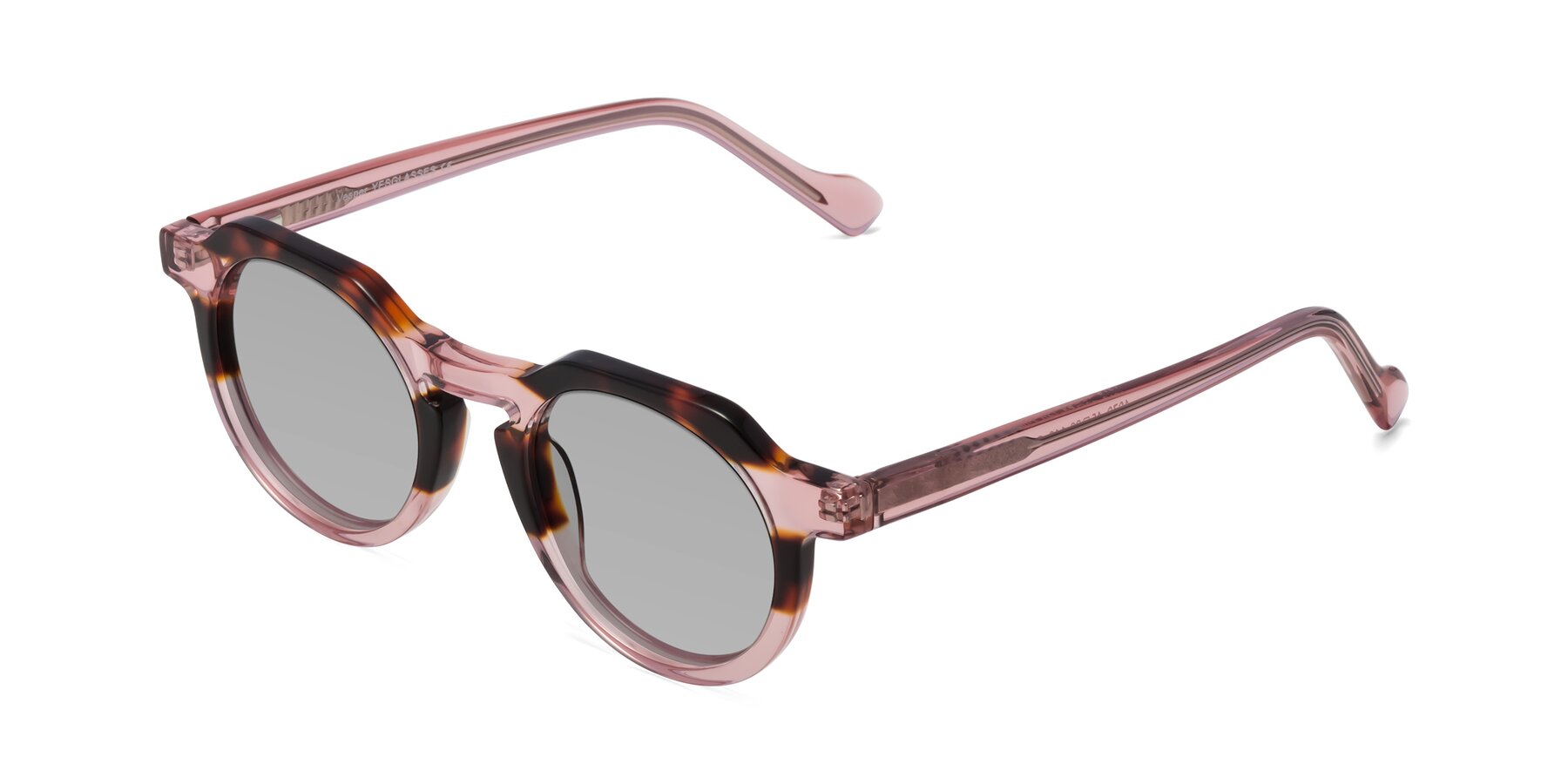 Angle of Vesper in Tortoise-Pink with Light Gray Tinted Lenses