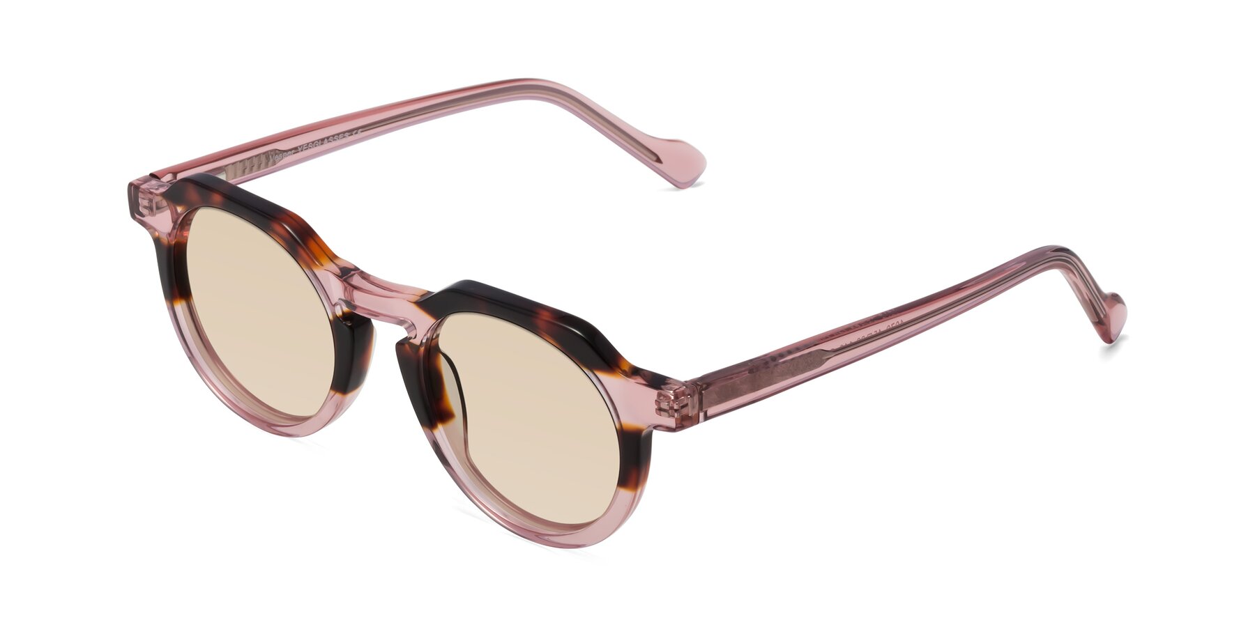 Angle of Vesper in Tortoise-Pink with Light Brown Tinted Lenses