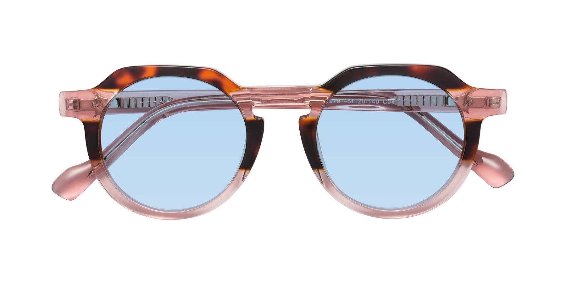 Folded Front of Vesper in Tortoise-Pink with Light Blue Tinted Lenses