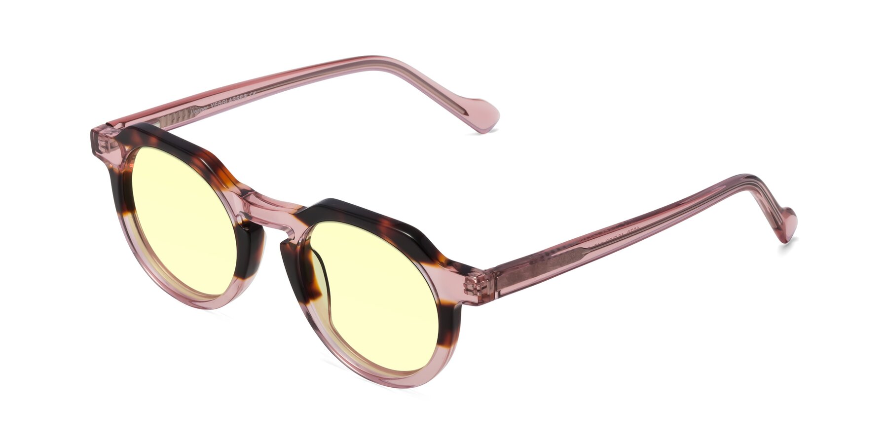 Angle of Vesper in Tortoise-Pink with Light Yellow Tinted Lenses