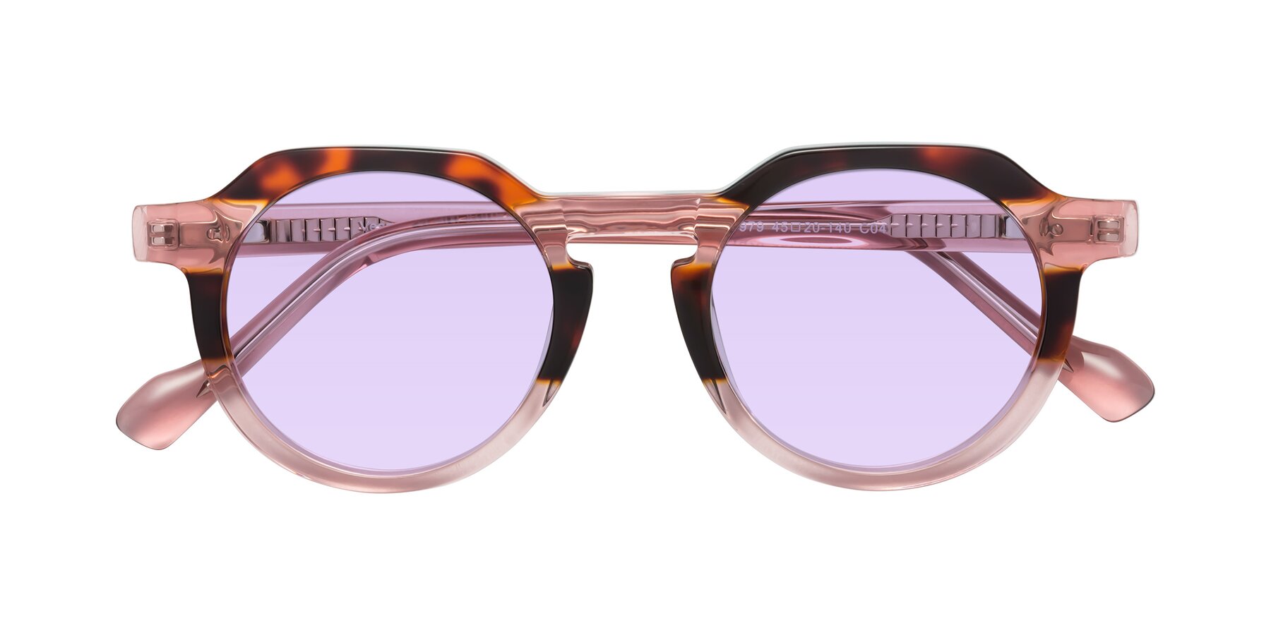 Folded Front of Vesper in Tortoise-Pink with Light Purple Tinted Lenses