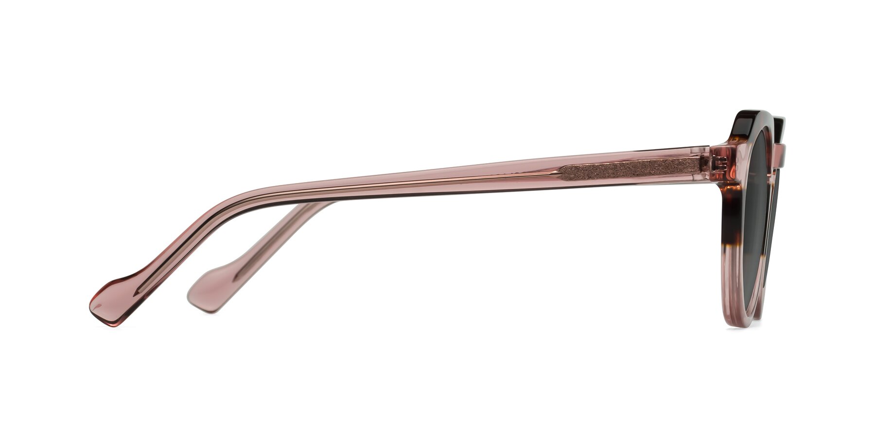 Side of Vesper in Tortoise-Pink with Medium Gray Tinted Lenses