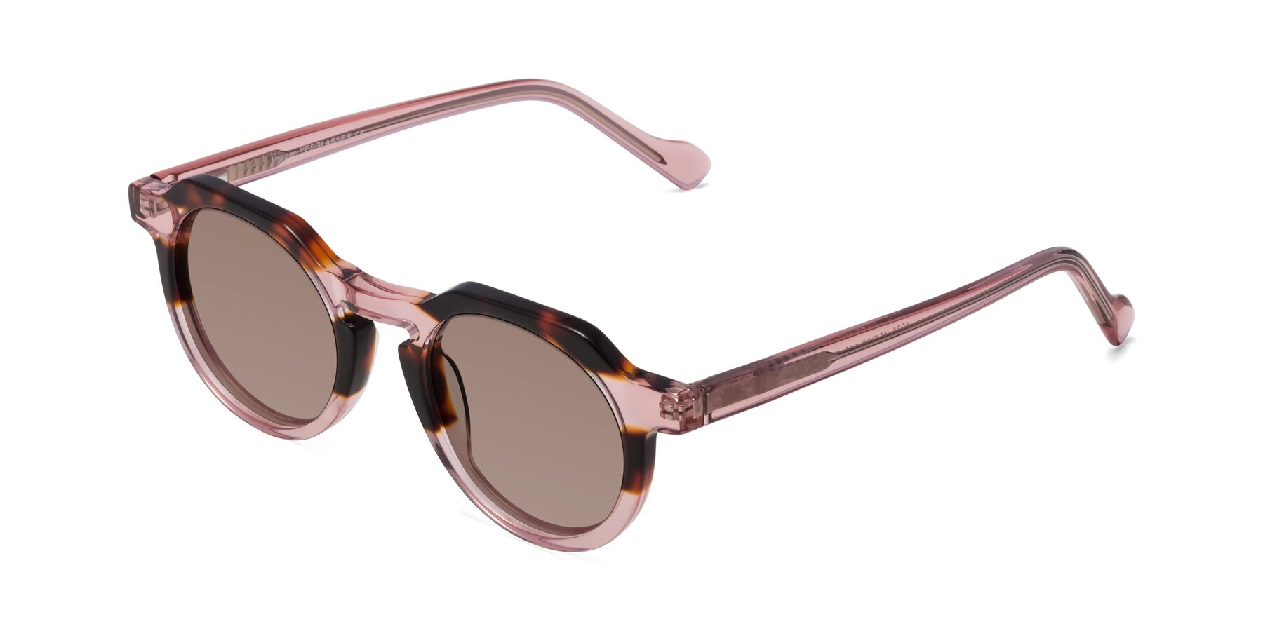 Angle of Vesper in Tortoise-Pink with Medium Brown Tinted Lenses