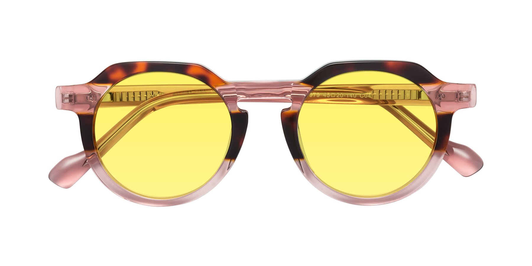 Folded Front of Vesper in Tortoise-Pink with Medium Yellow Tinted Lenses