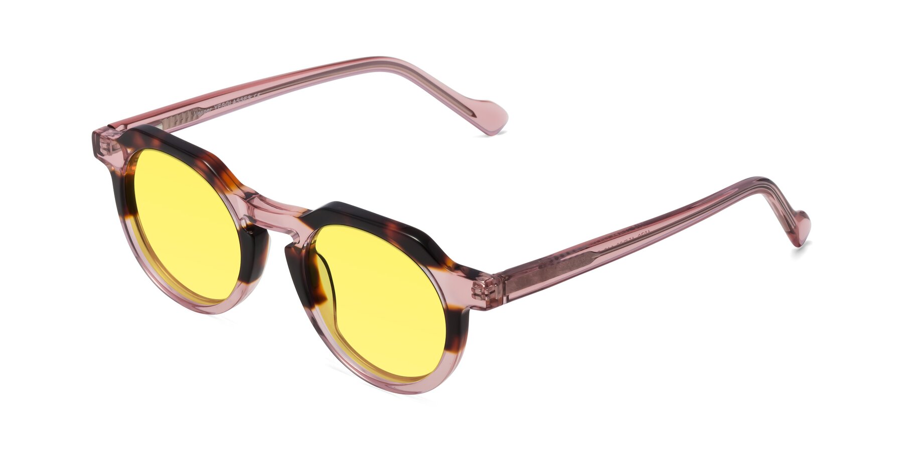 Angle of Vesper in Tortoise-Pink with Medium Yellow Tinted Lenses