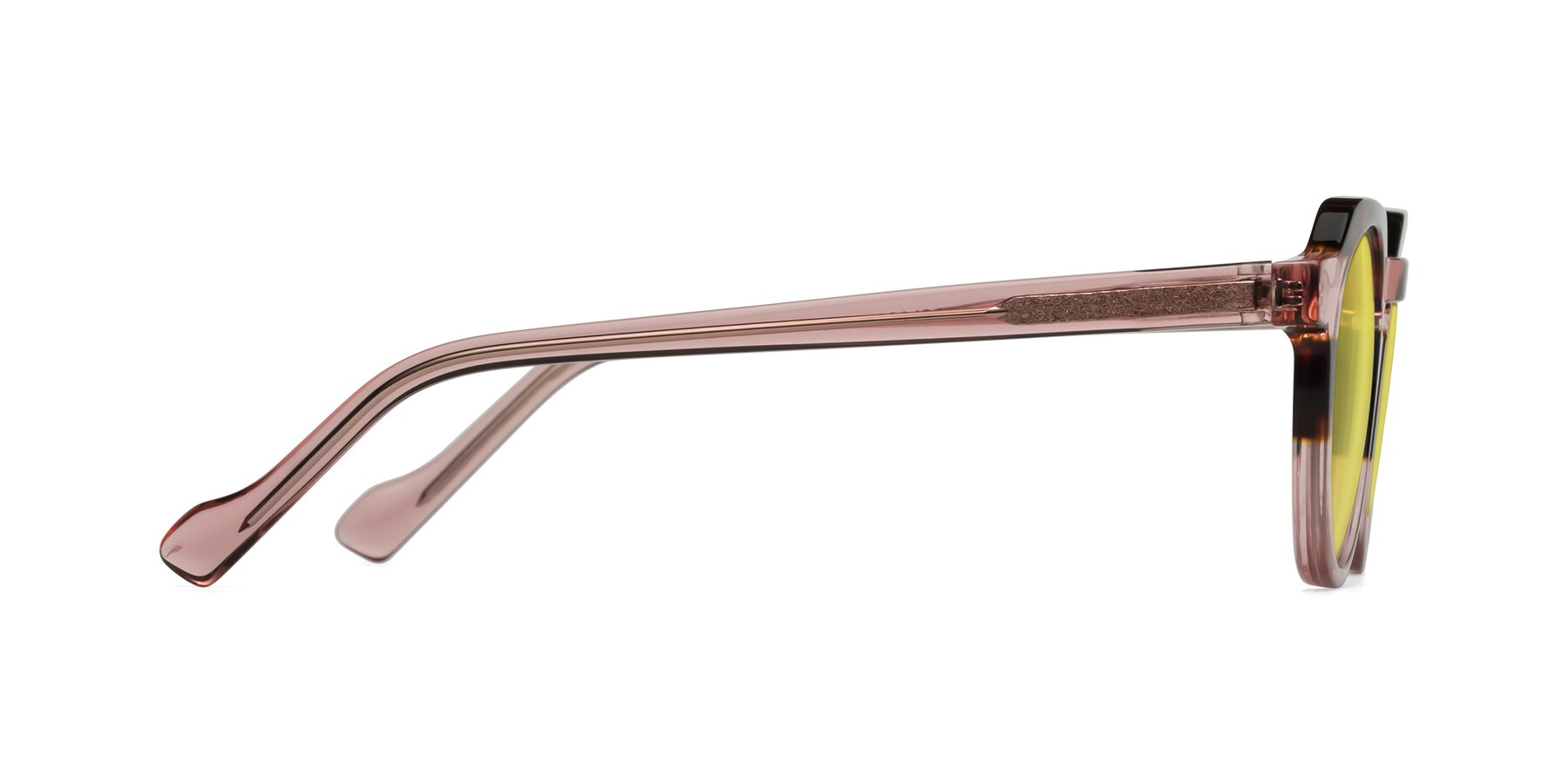 Side of Vesper in Tortoise-Pink with Medium Yellow Tinted Lenses