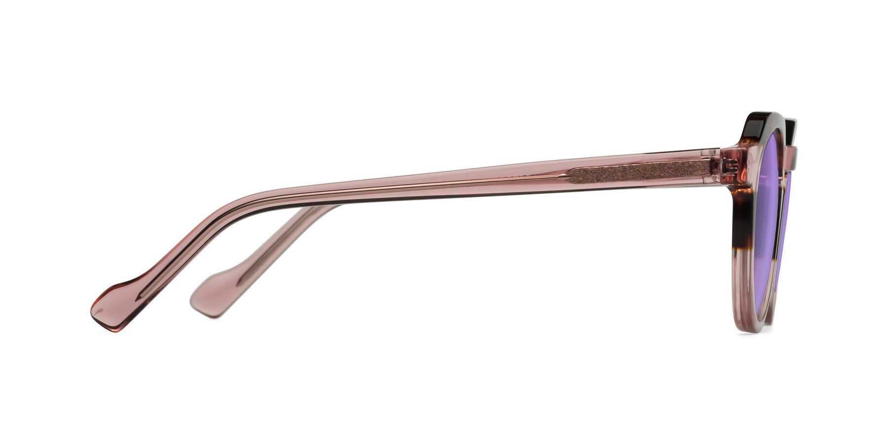 Side of Vesper in Tortoise-Pink with Medium Purple Tinted Lenses