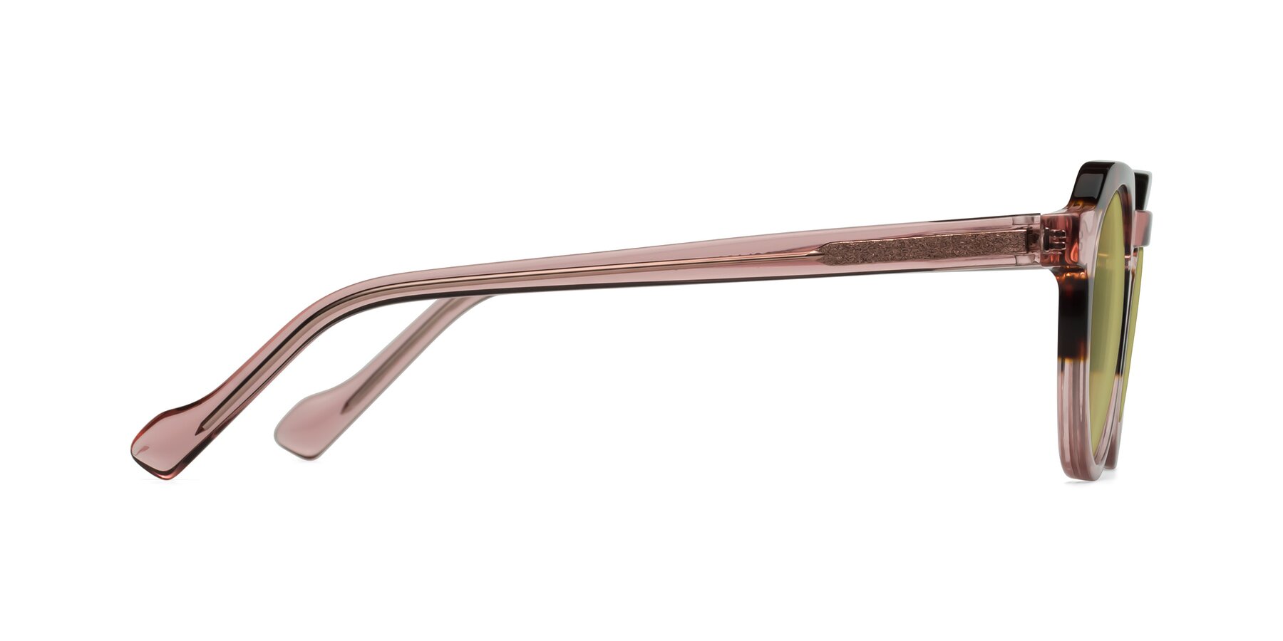 Side of Vesper in Tortoise-Pink with Medium Champagne Tinted Lenses