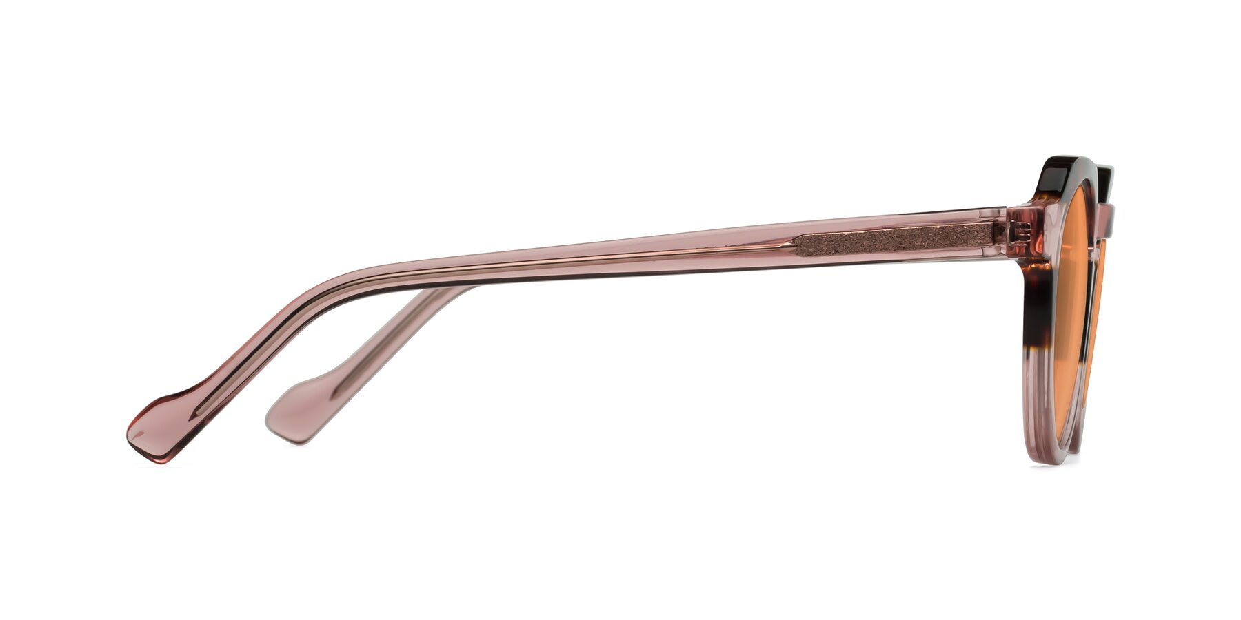 Side of Vesper in Tortoise-Pink with Medium Orange Tinted Lenses