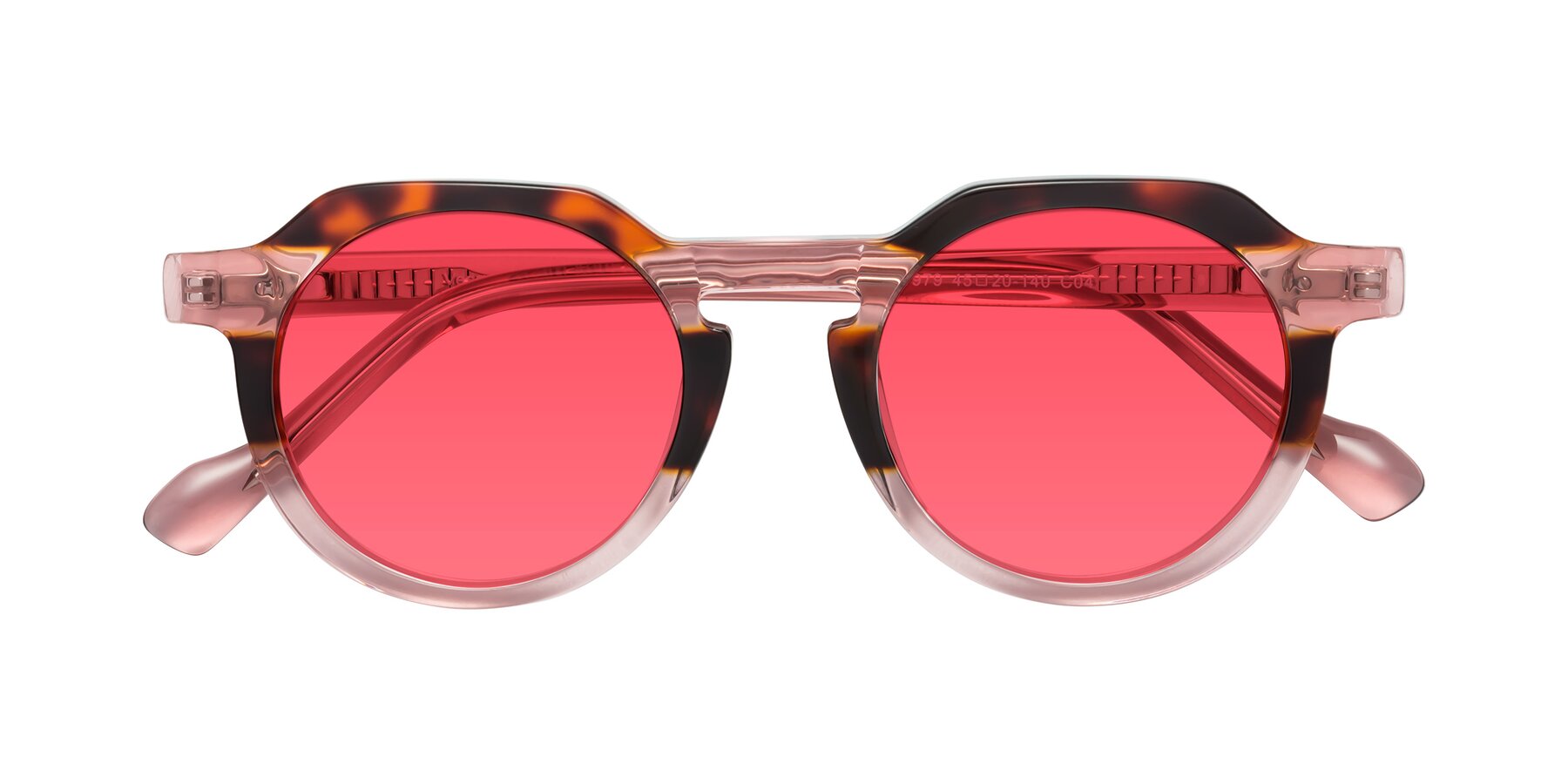 Folded Front of Vesper in Tortoise-Pink with Red Tinted Lenses