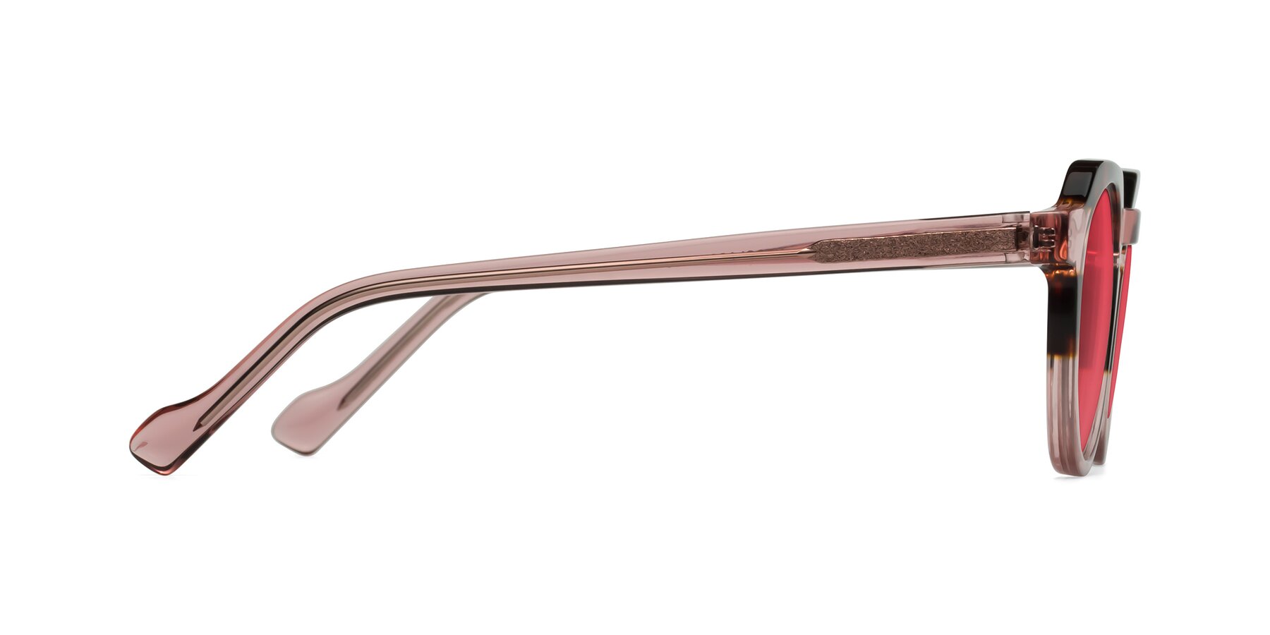 Side of Vesper in Tortoise-Pink with Red Tinted Lenses