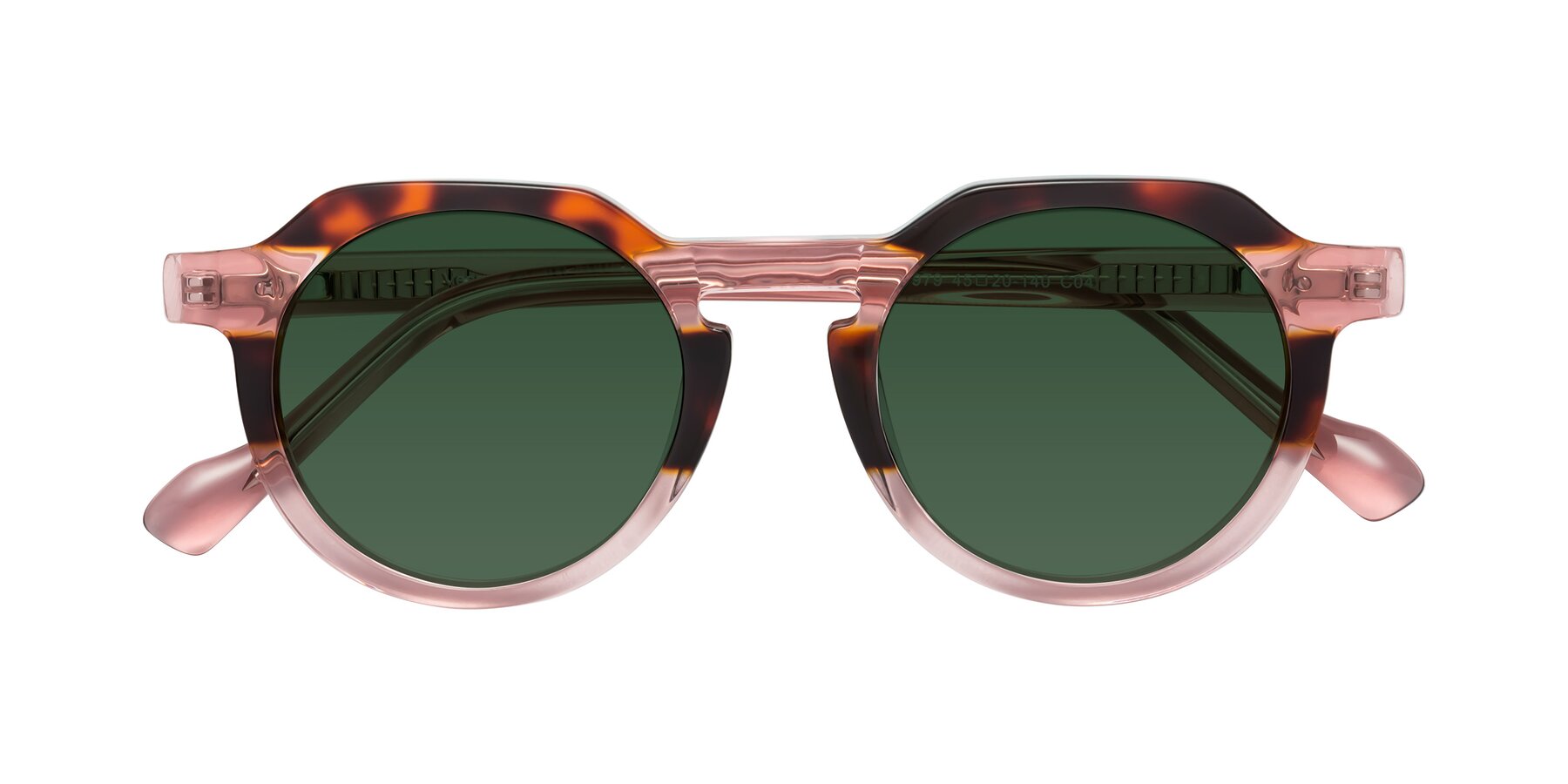 Folded Front of Vesper in Tortoise-Pink with Green Tinted Lenses