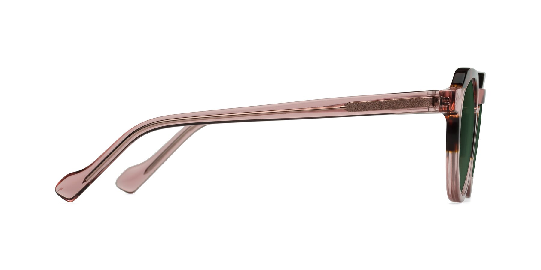 Side of Vesper in Tortoise-Pink with Green Tinted Lenses