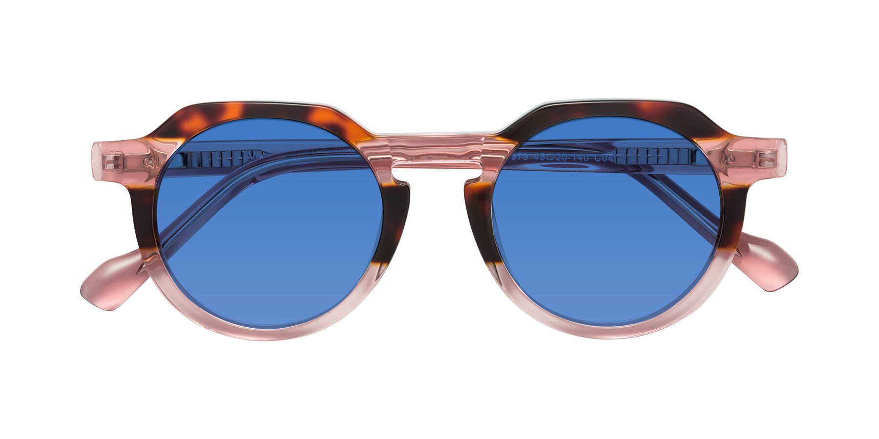 Folded Front of Vesper in Tortoise-Pink with Blue Tinted Lenses