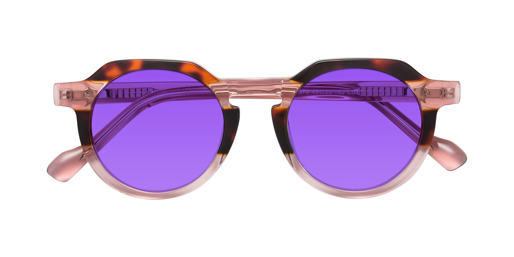 Folded Front of Vesper in Tortoise-Pink with Purple Tinted Lenses