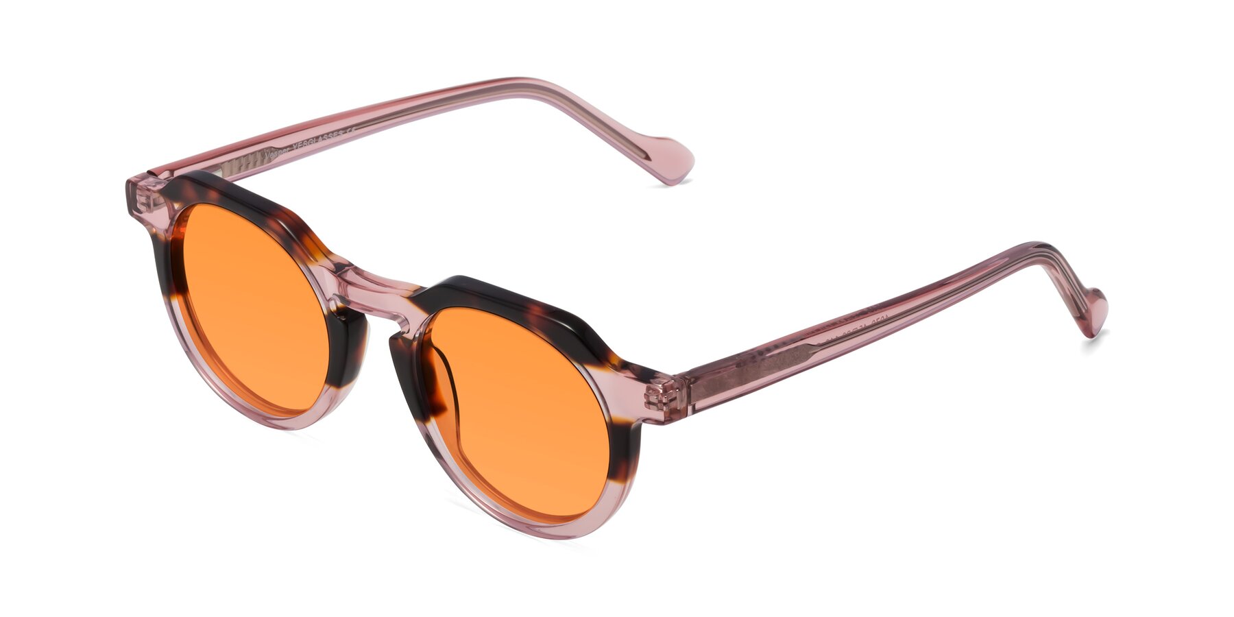 Angle of Vesper in Tortoise-Pink with Orange Tinted Lenses