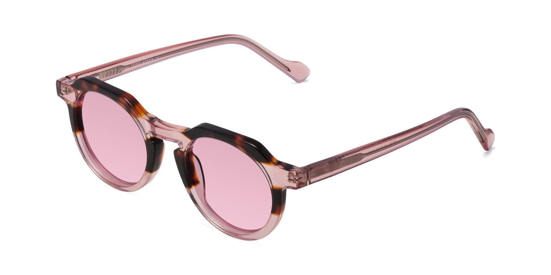 Angle of Vesper in Tortoise-Pink with Light Wine Tinted Lenses