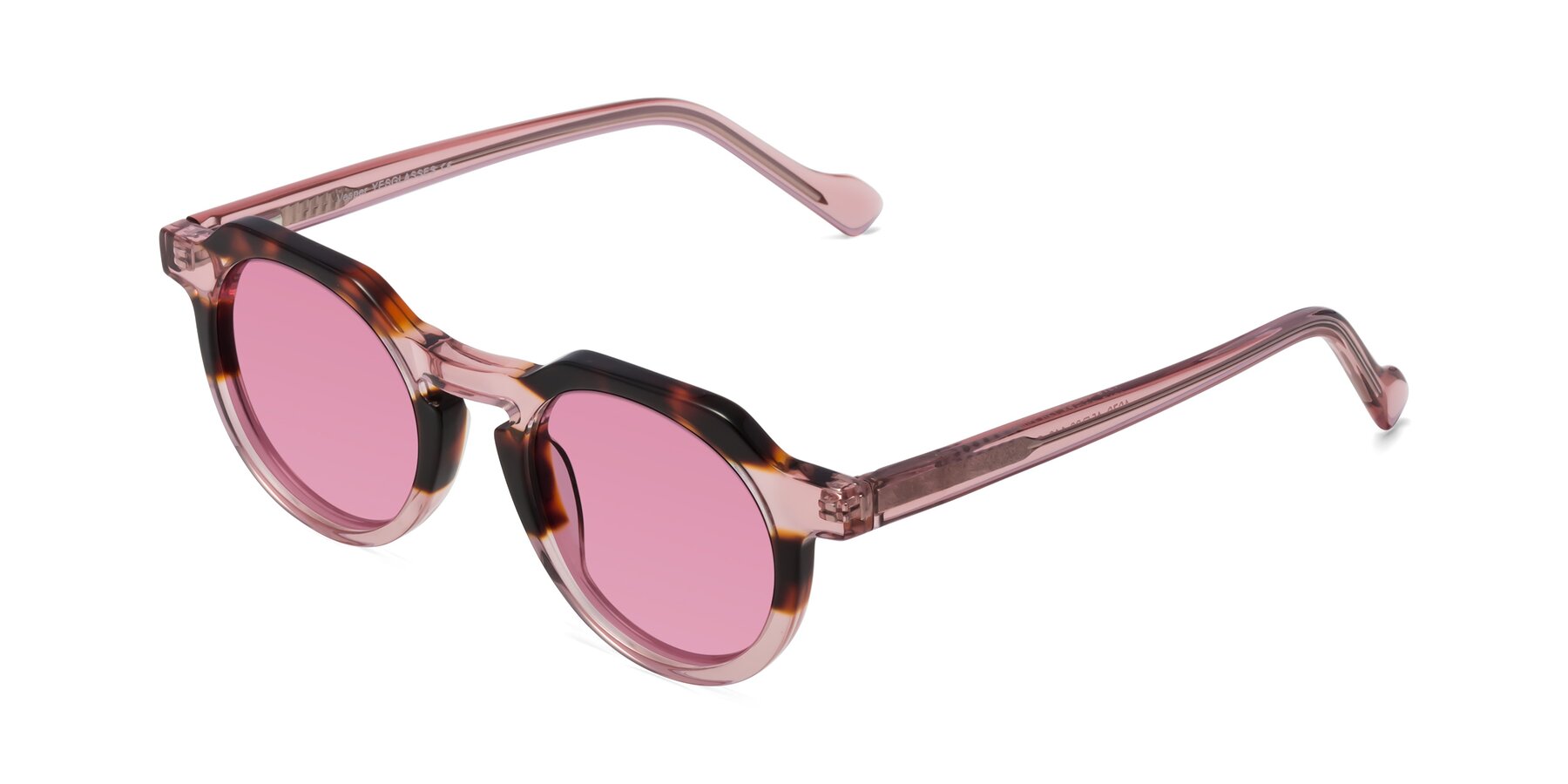 Angle of Vesper in Tortoise-Pink with Medium Wine Tinted Lenses