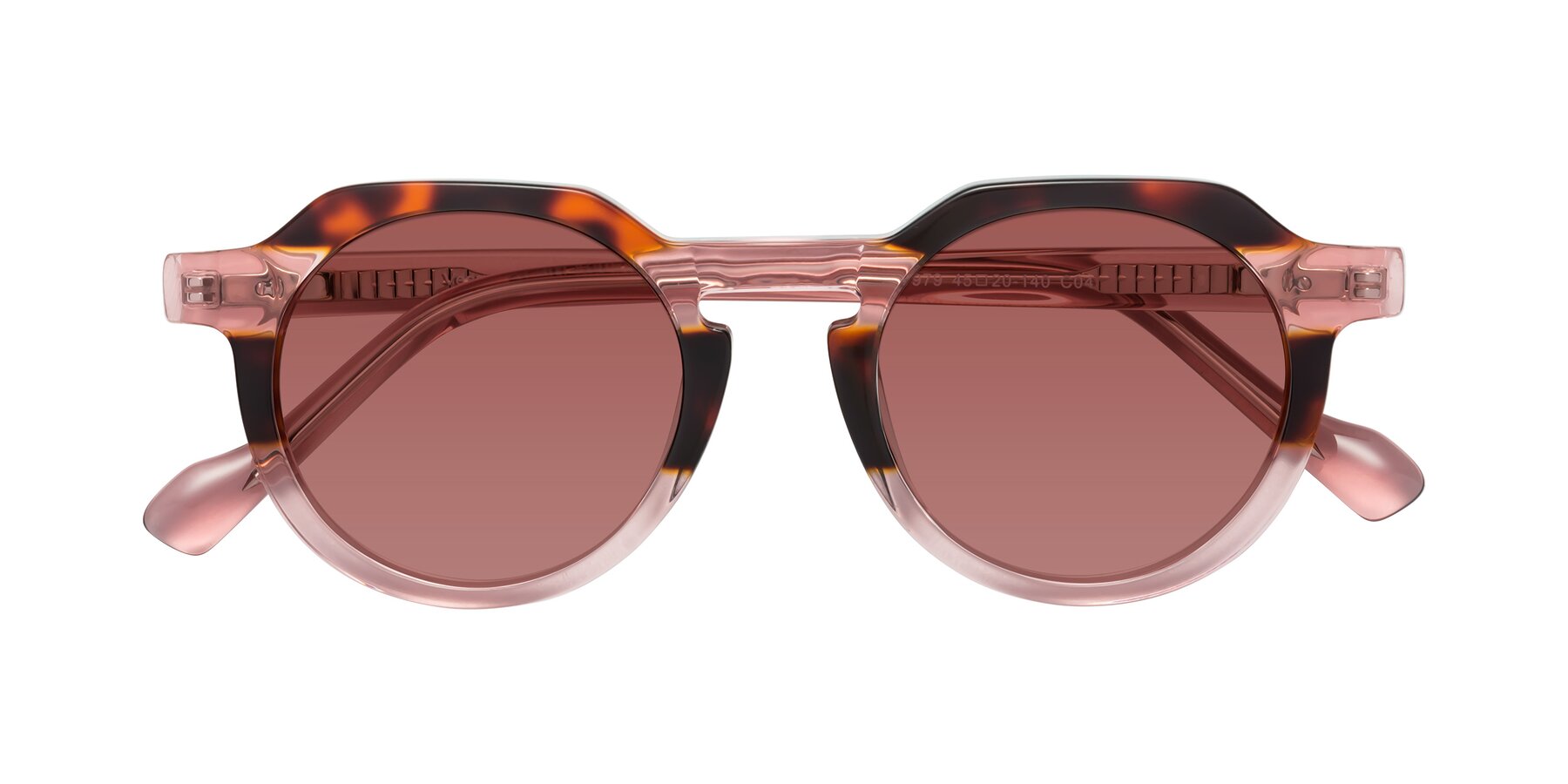 Folded Front of Vesper in Tortoise-Pink with Garnet Tinted Lenses