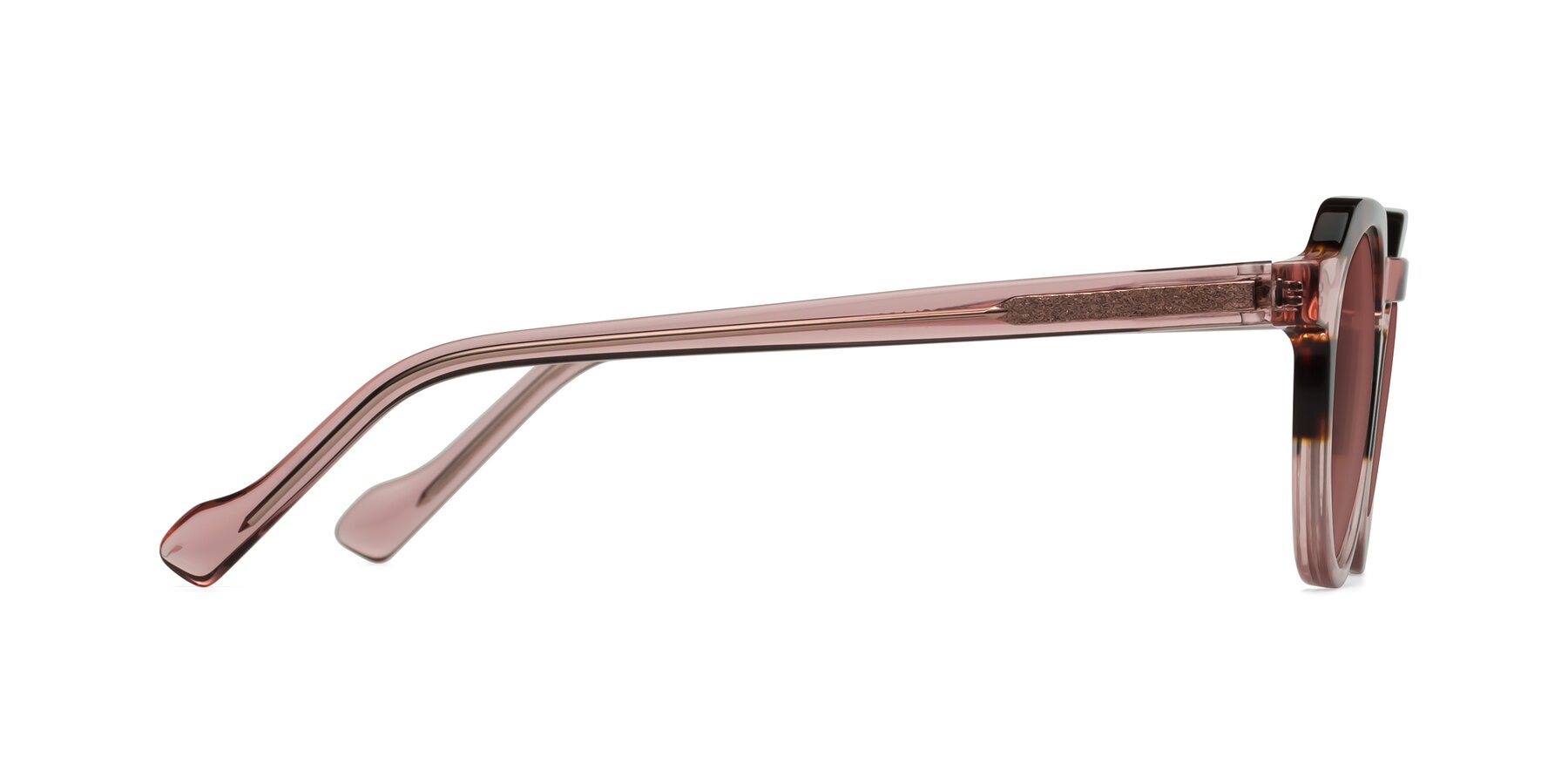 Side of Vesper in Tortoise-Pink with Garnet Tinted Lenses