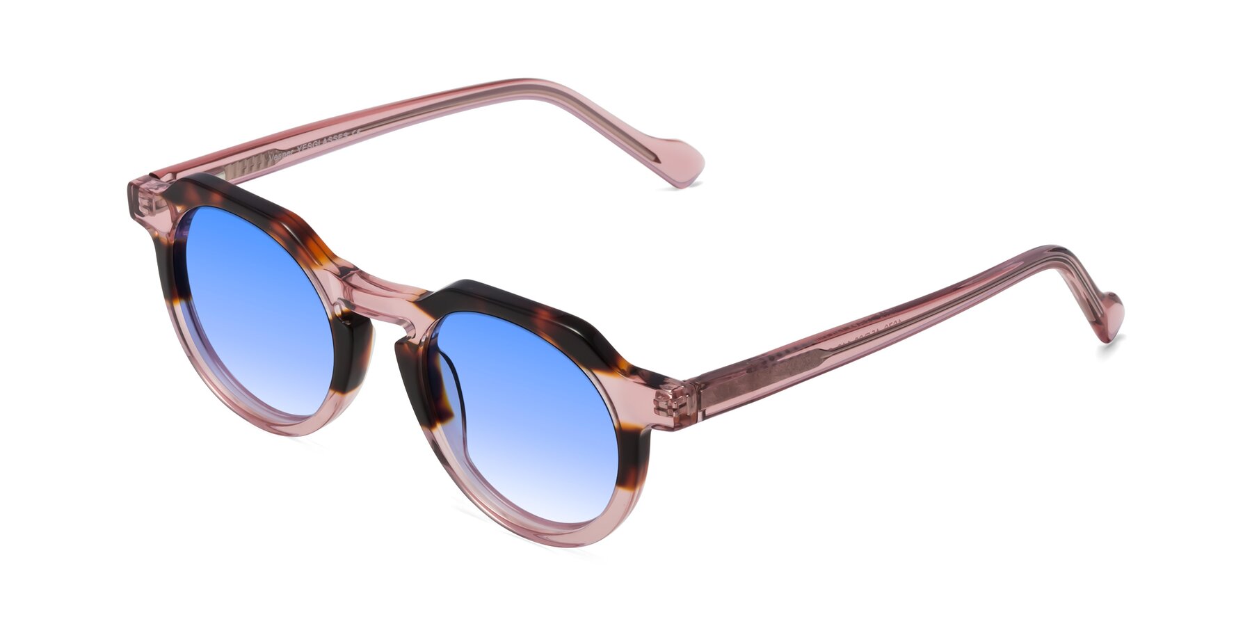 Angle of Vesper in Tortoise-Pink with Blue Gradient Lenses