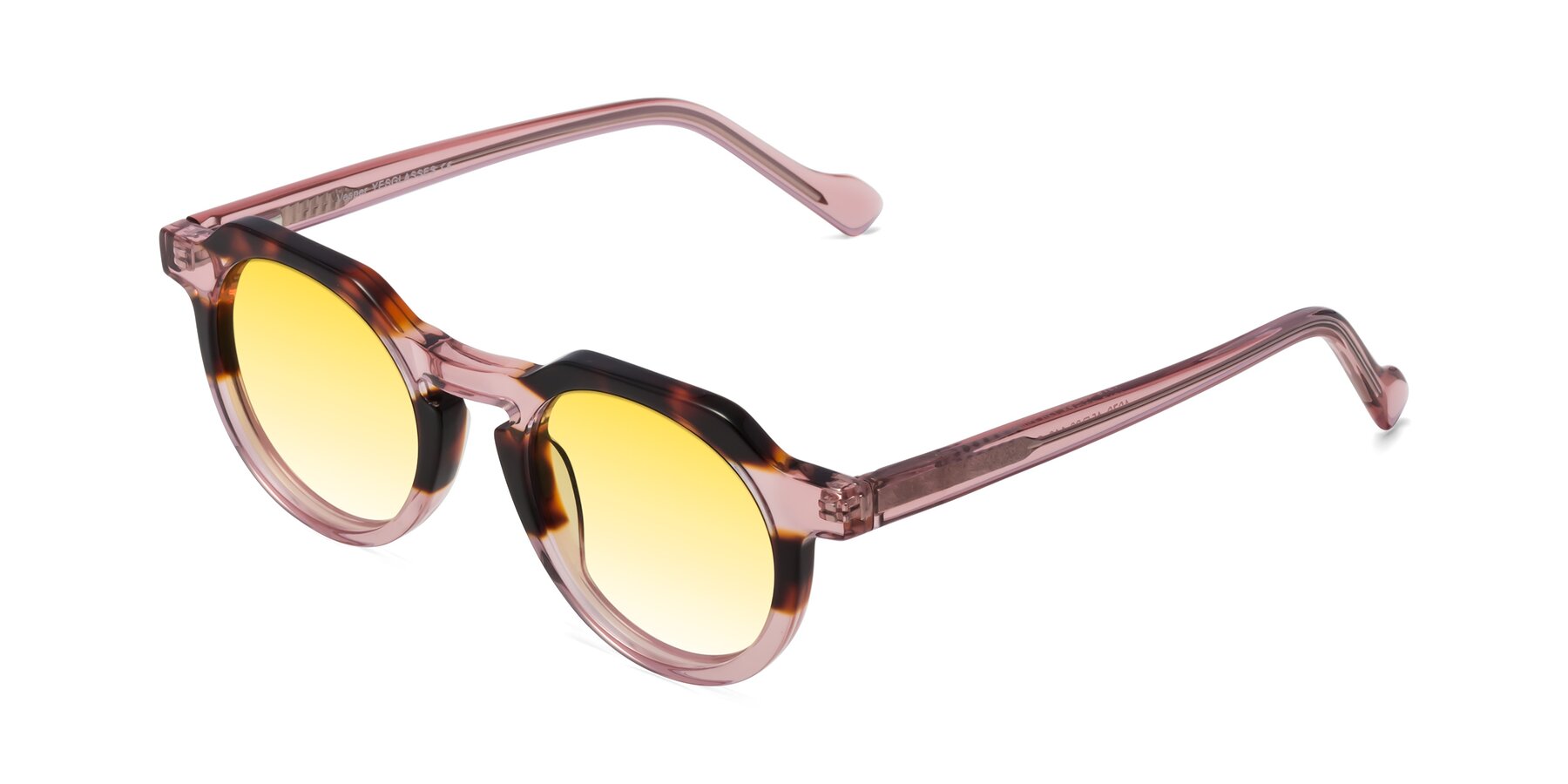 Angle of Vesper in Tortoise-Pink with Yellow Gradient Lenses