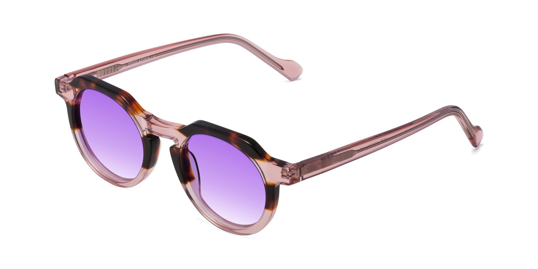 Angle of Vesper in Tortoise-Pink with Purple Gradient Lenses