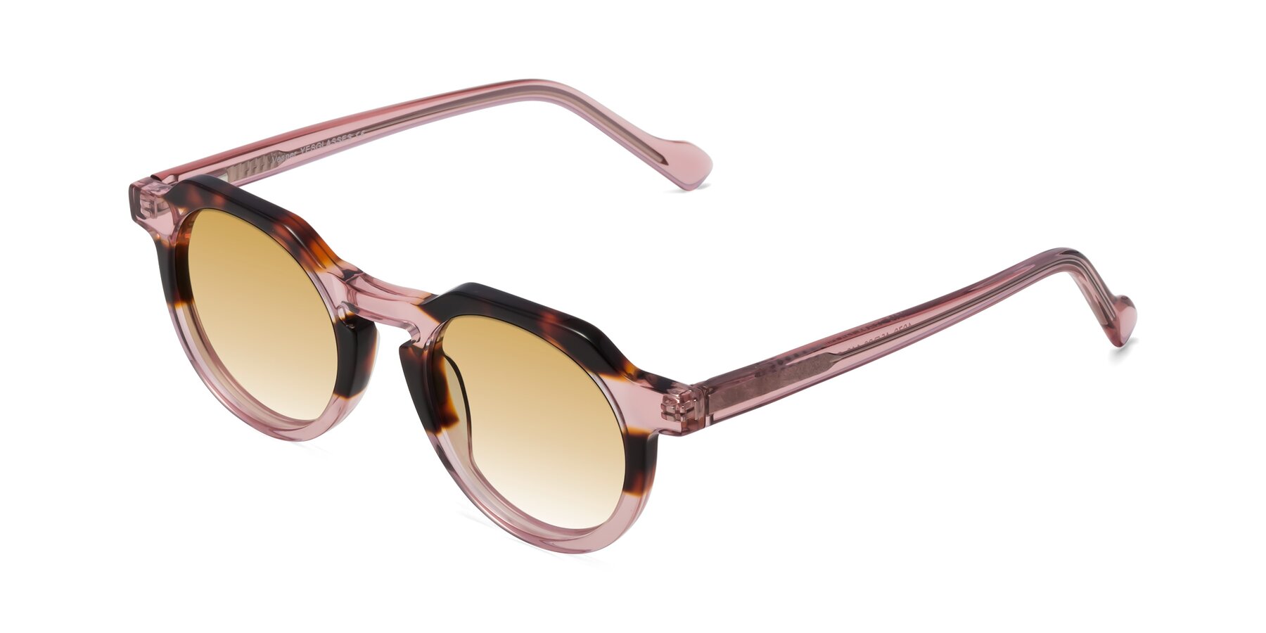 Angle of Vesper in Tortoise-Pink with Champagne Gradient Lenses