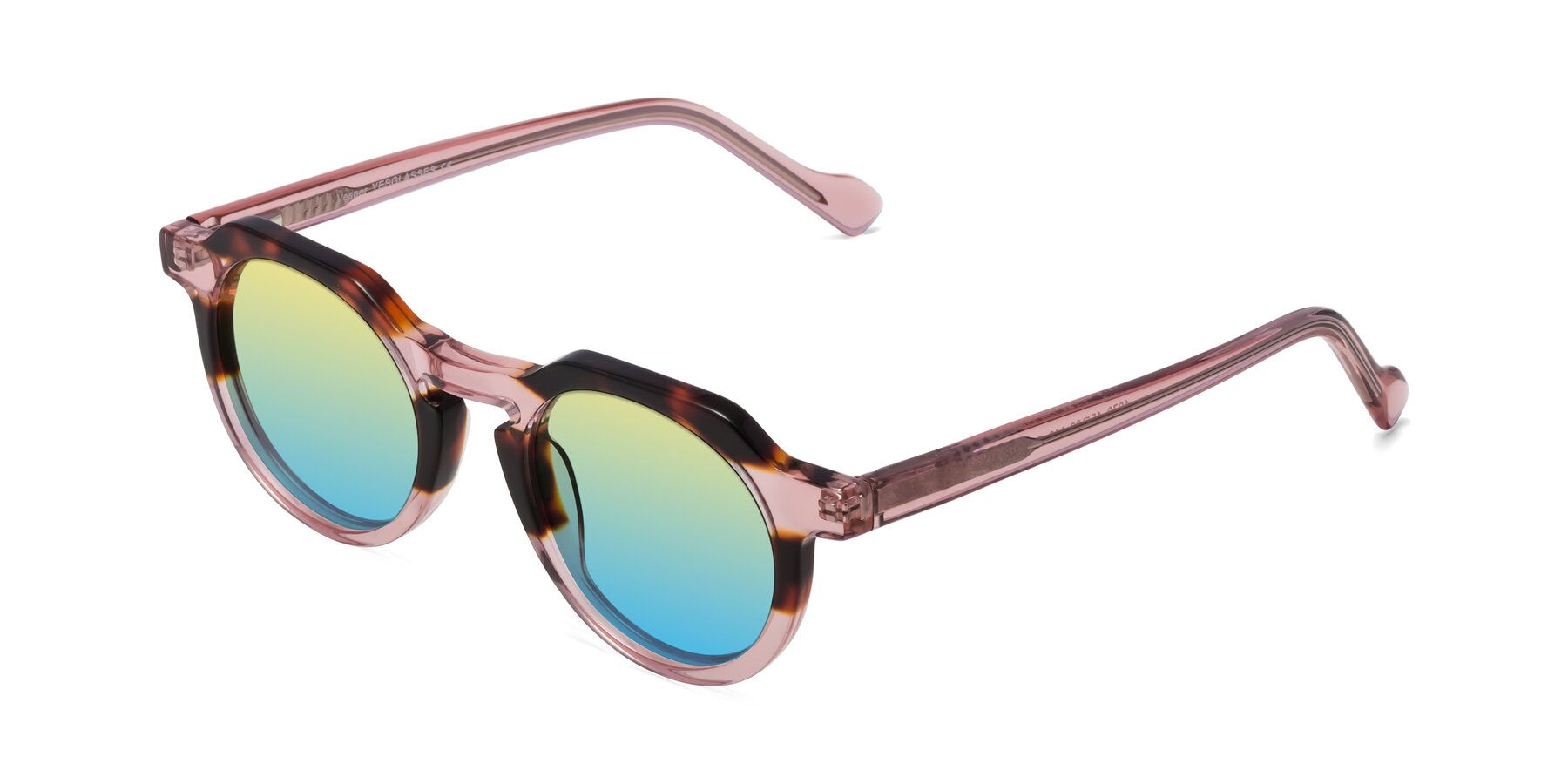 Angle of Vesper in Tortoise-Pink with Yellow / Blue Gradient Lenses