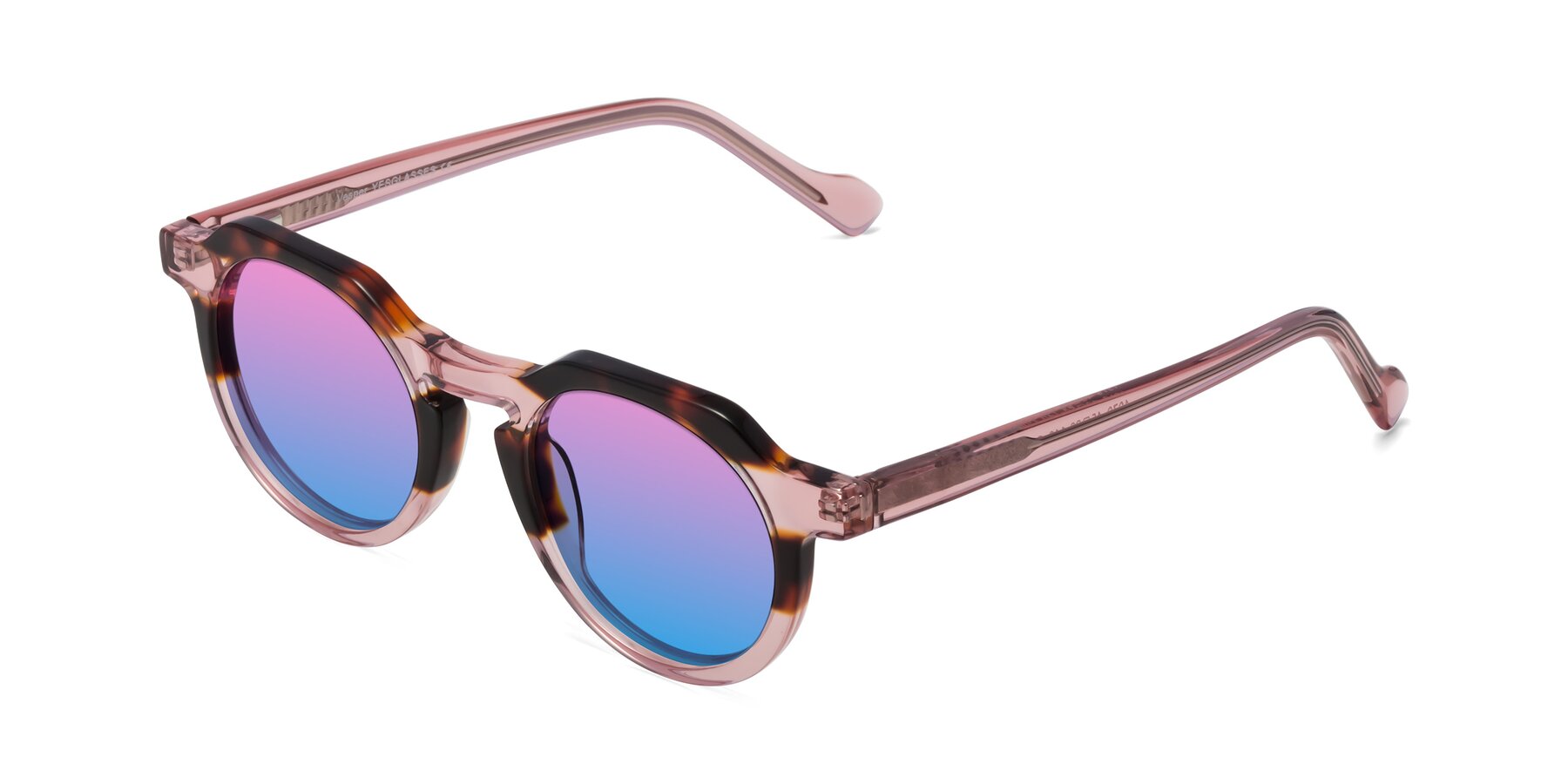 Angle of Vesper in Tortoise-Pink with Pink / Blue Gradient Lenses