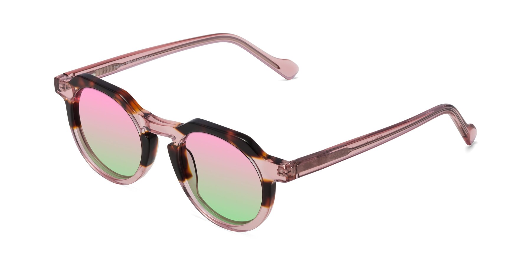 Angle of Vesper in Tortoise-Pink with Pink / Green Gradient Lenses