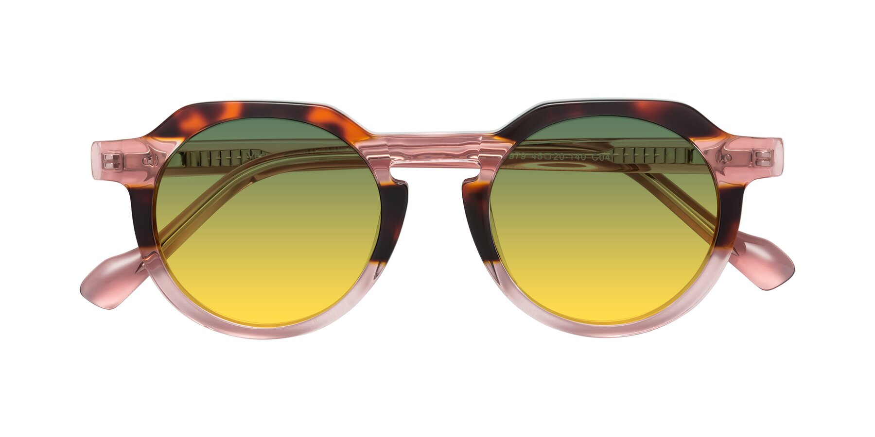 Folded Front of Vesper in Tortoise-Pink with Green / Yellow Gradient Lenses