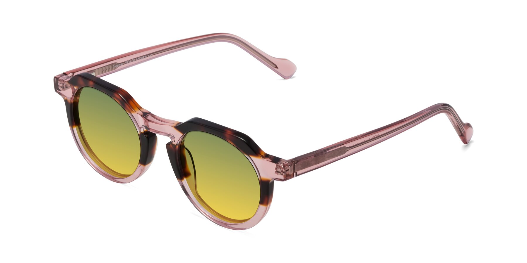 Angle of Vesper in Tortoise-Pink with Green / Yellow Gradient Lenses