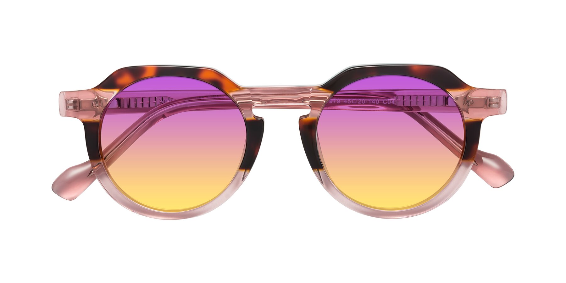 Folded Front of Vesper in Tortoise-Pink with Purple / Yellow Gradient Lenses