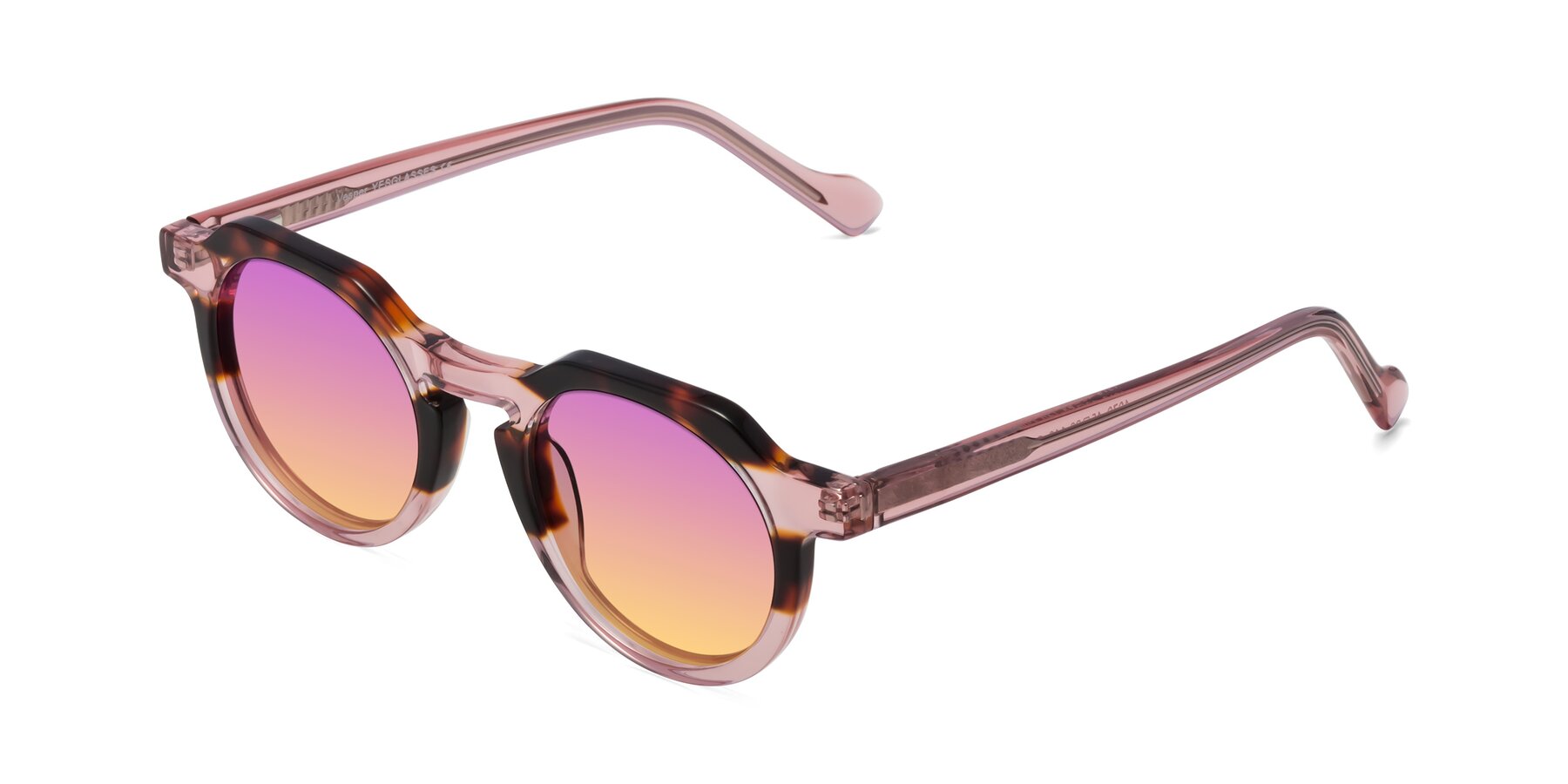 Angle of Vesper in Tortoise-Pink with Purple / Yellow Gradient Lenses