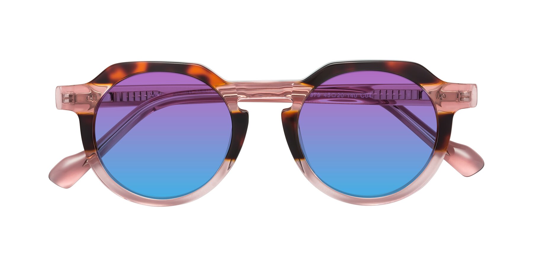 Folded Front of Vesper in Tortoise-Pink with Purple / Blue Gradient Lenses