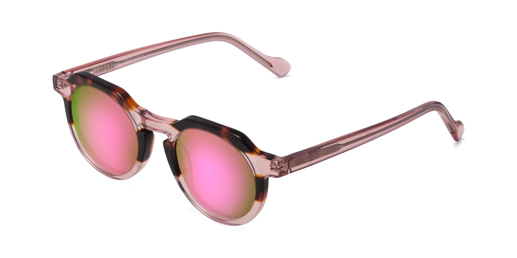 Angle of Vesper in Tortoise-Pink with Pink Mirrored Lenses