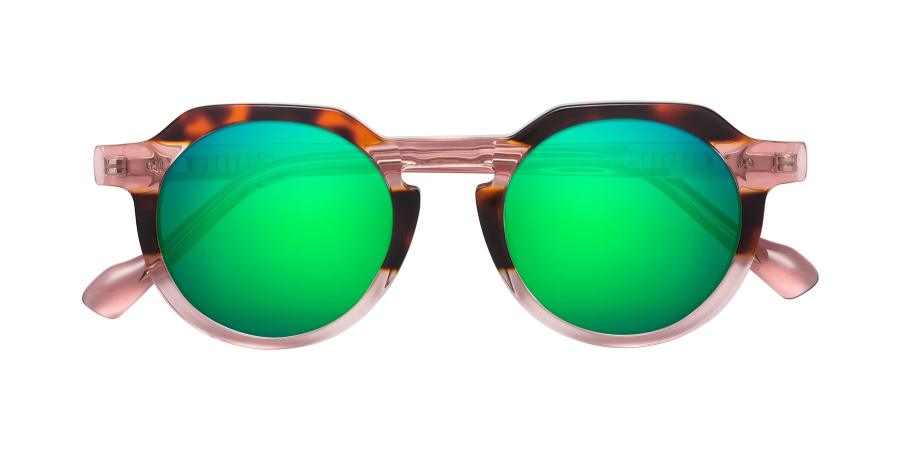 Folded Front of Vesper in Tortoise-Pink with Green Mirrored Lenses