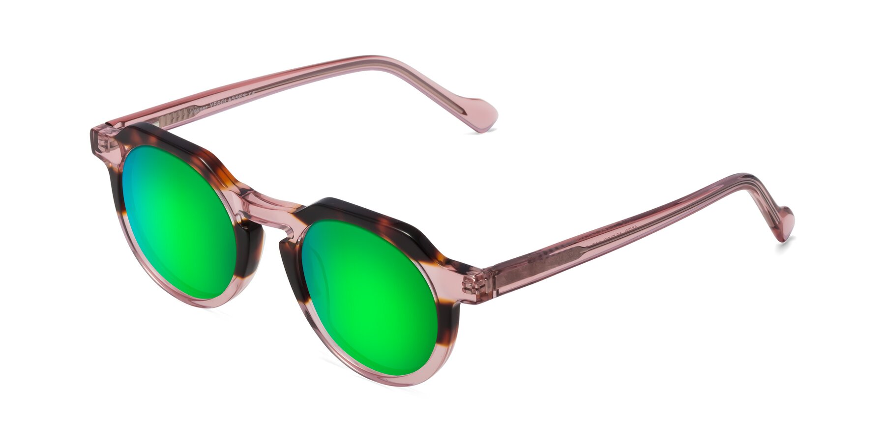 Angle of Vesper in Tortoise-Pink with Green Mirrored Lenses