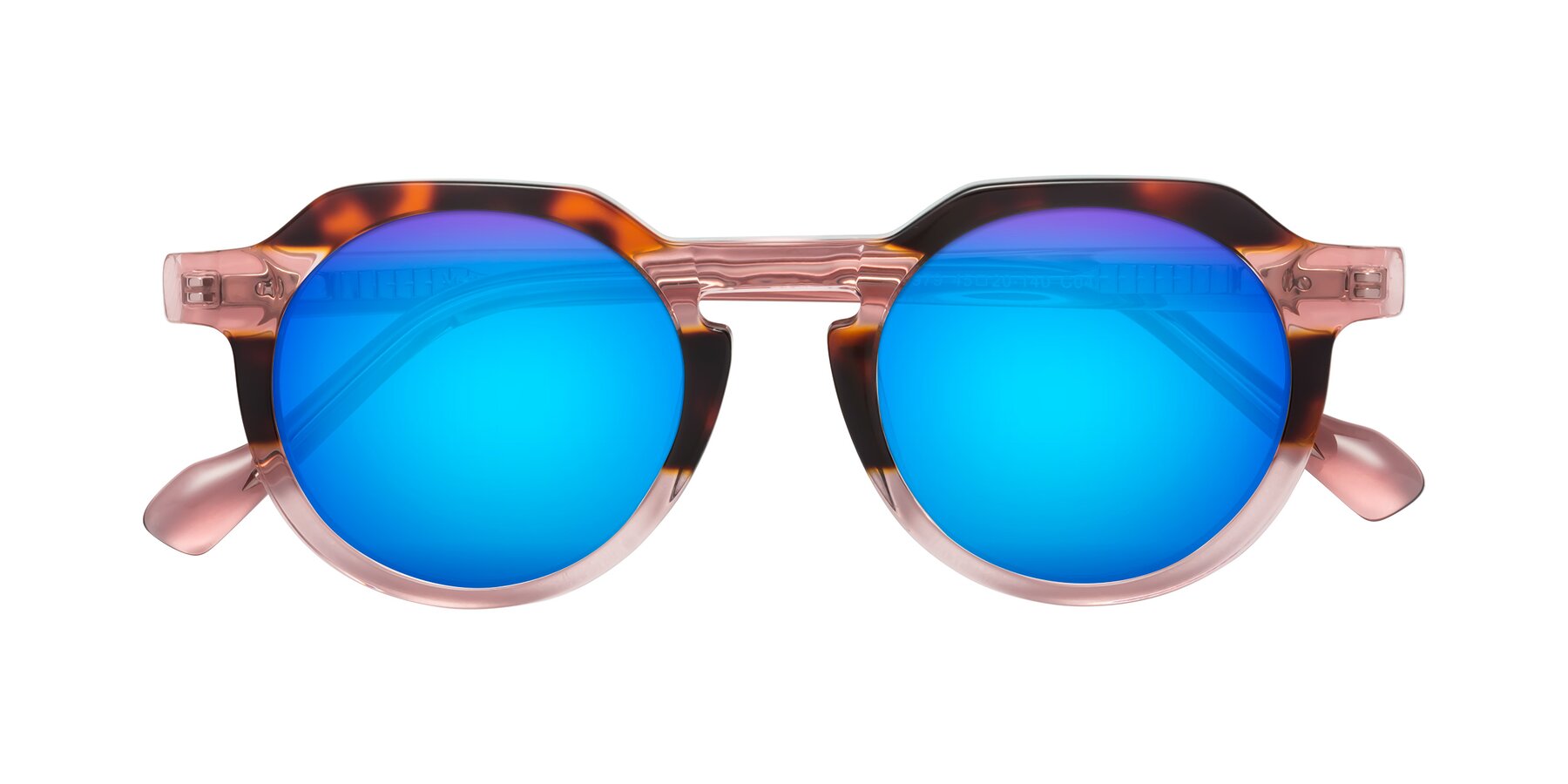 Folded Front of Vesper in Tortoise-Pink with Blue Mirrored Lenses
