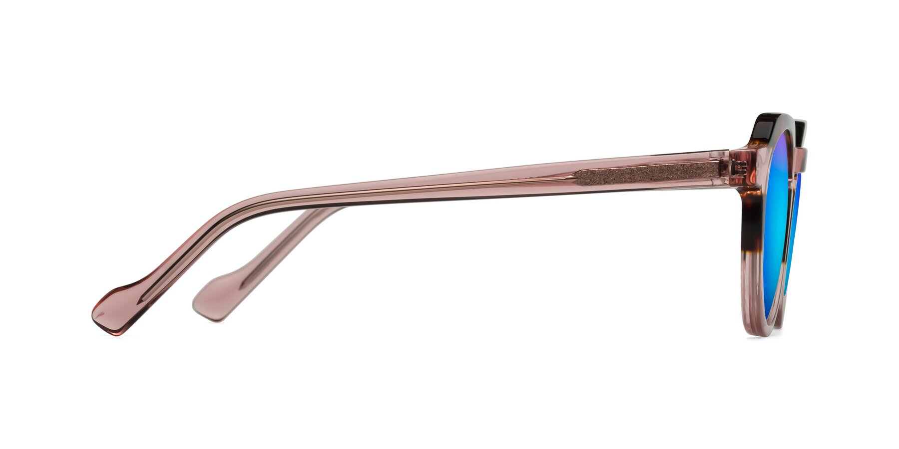 Side of Vesper in Tortoise-Pink with Blue Mirrored Lenses