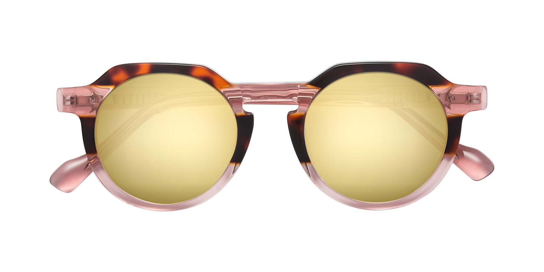 Folded Front of Vesper in Tortoise-Pink with Gold Mirrored Lenses