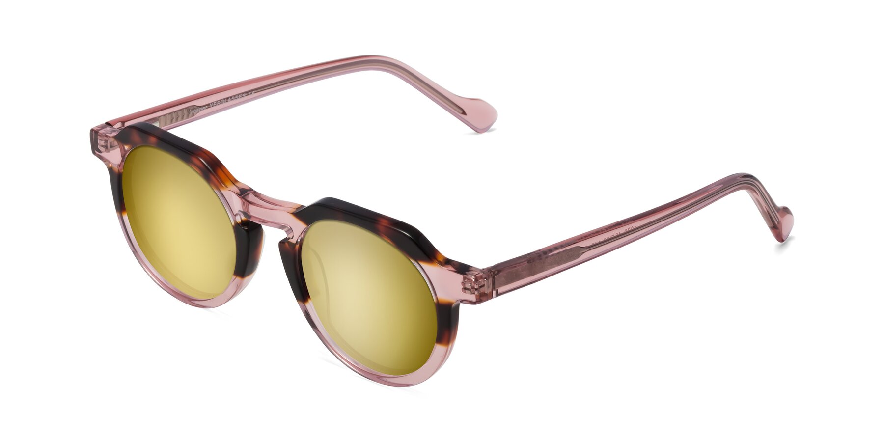 Angle of Vesper in Tortoise-Pink with Gold Mirrored Lenses