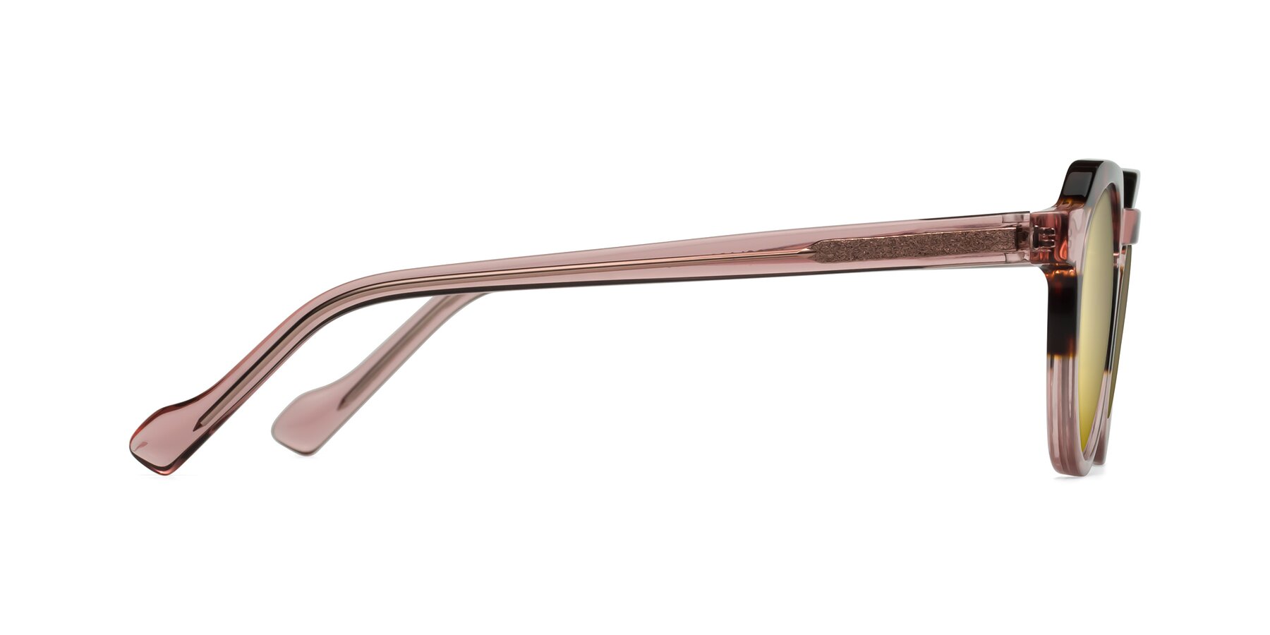 Side of Vesper in Tortoise-Pink with Gold Mirrored Lenses