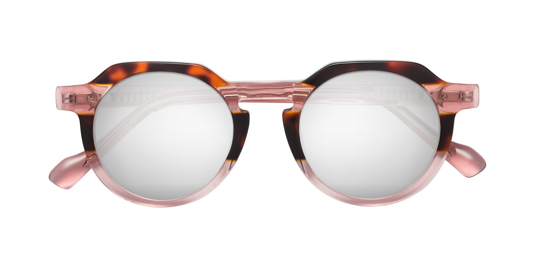 Folded Front of Vesper in Tortoise-Pink with Silver Mirrored Lenses