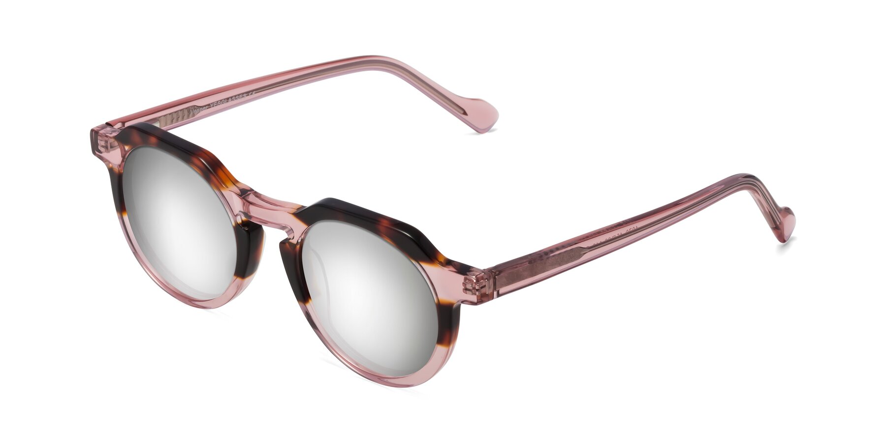 Angle of Vesper in Tortoise-Pink with Silver Mirrored Lenses