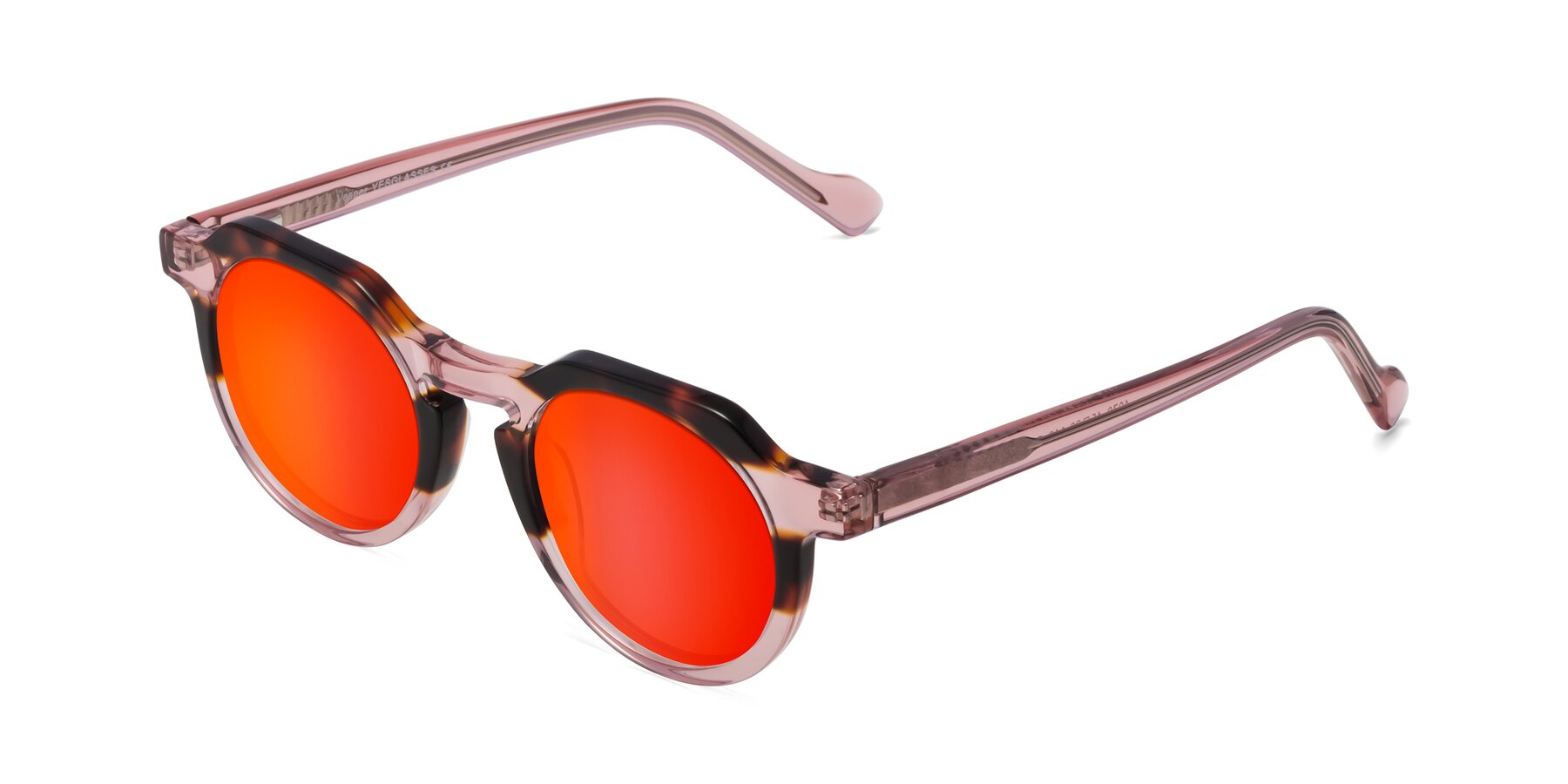 Angle of Vesper in Tortoise-Pink with Red Gold Mirrored Lenses