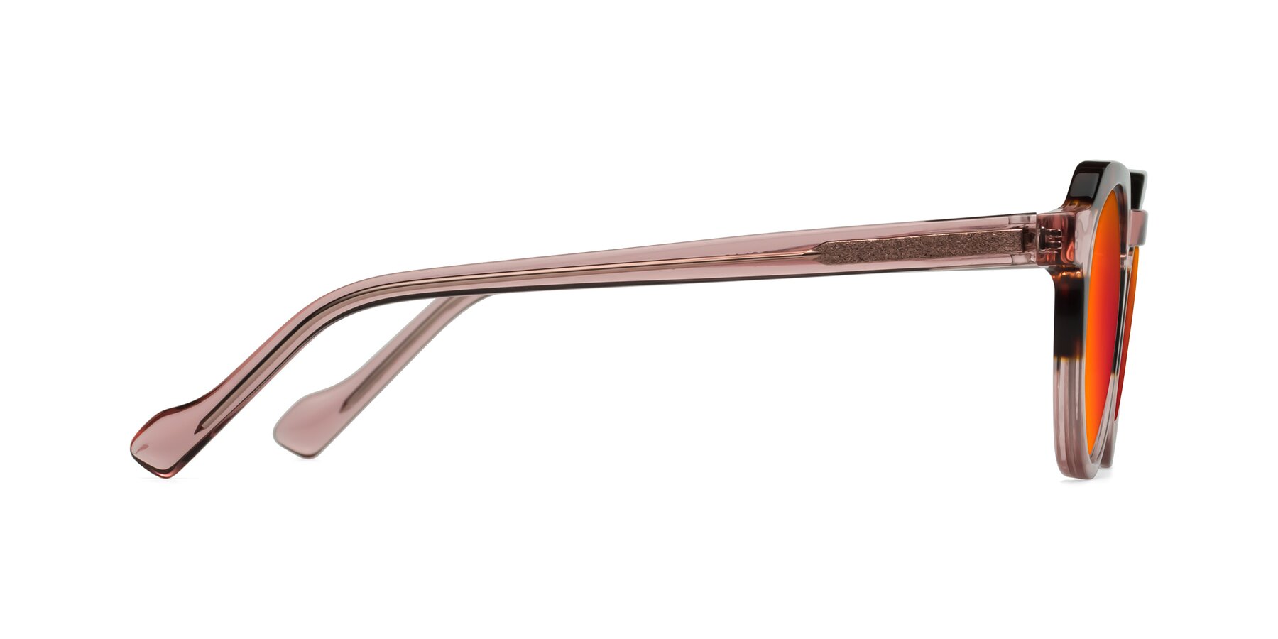 Side of Vesper in Tortoise-Pink with Red Gold Mirrored Lenses