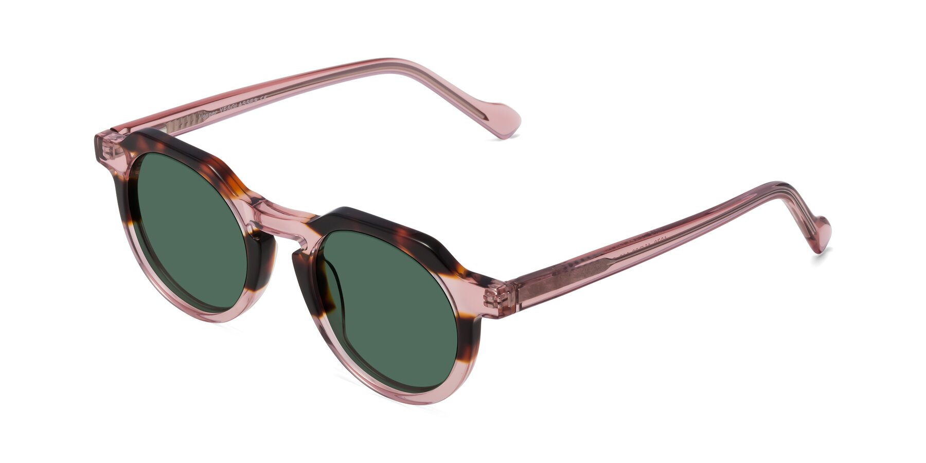 Angle of Vesper in Tortoise-Pink with Green Polarized Lenses
